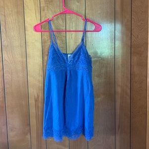 Blue babydoll slip dress with delicate lace trim